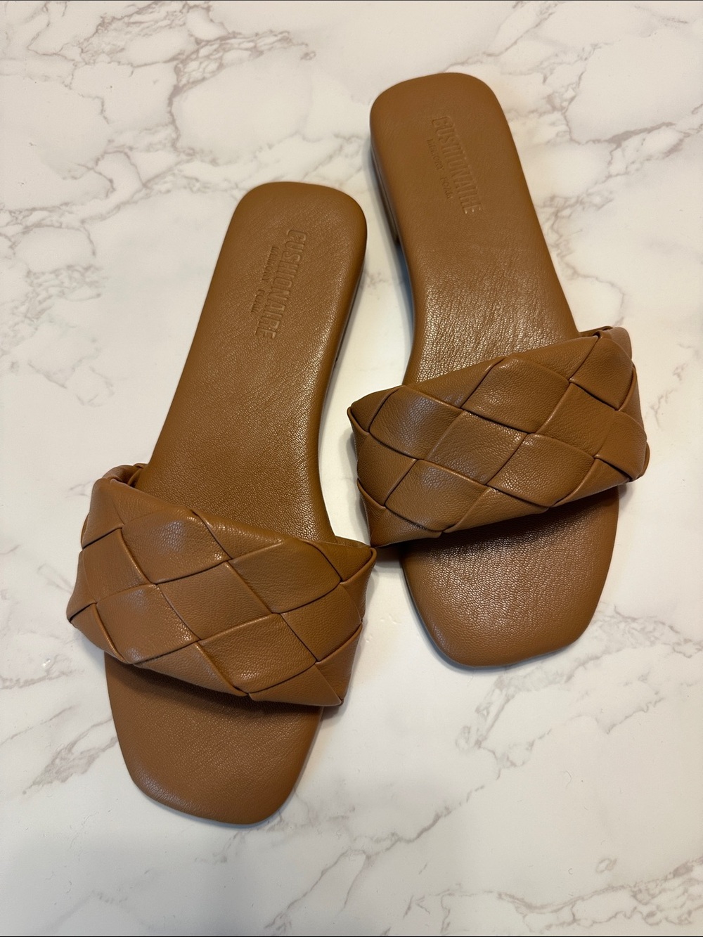 Cushionaire Wide Woven Slide Sandals - Tan